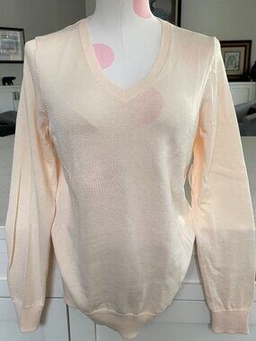 Amazon Essentials Casual Lg Slv V Neck Lightweight Knit Sweater Ecru Sz M NWT